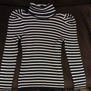 New! Puff Sleeve Striped Turtleneck